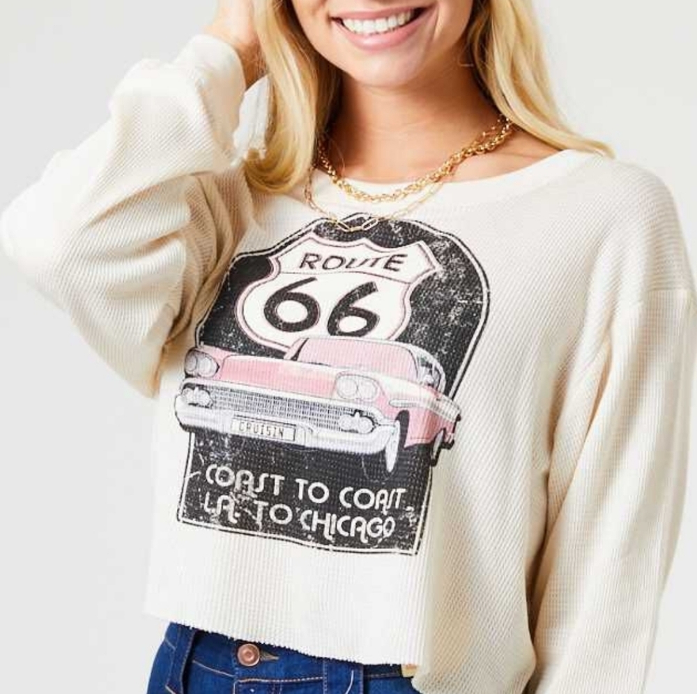 Altar'd State XL Route 66 Cropped Thermal Top - Picture 1 of 3